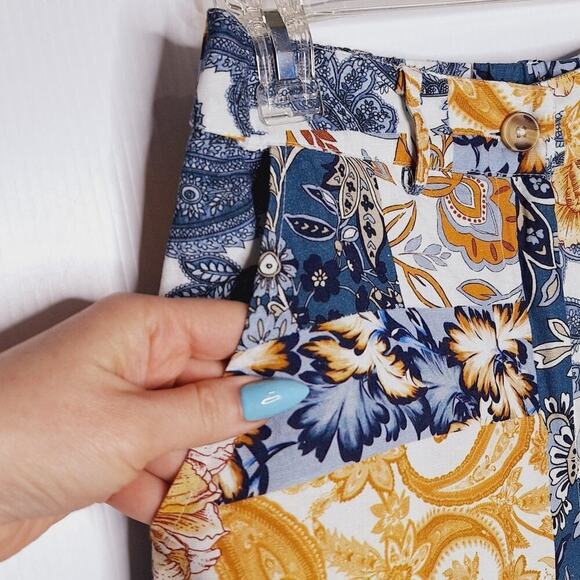 Boston Proper Patchwork Wide Leg Pants Linen 4 Arizona Paisley Floral Side Slits - Picture 7 of 13